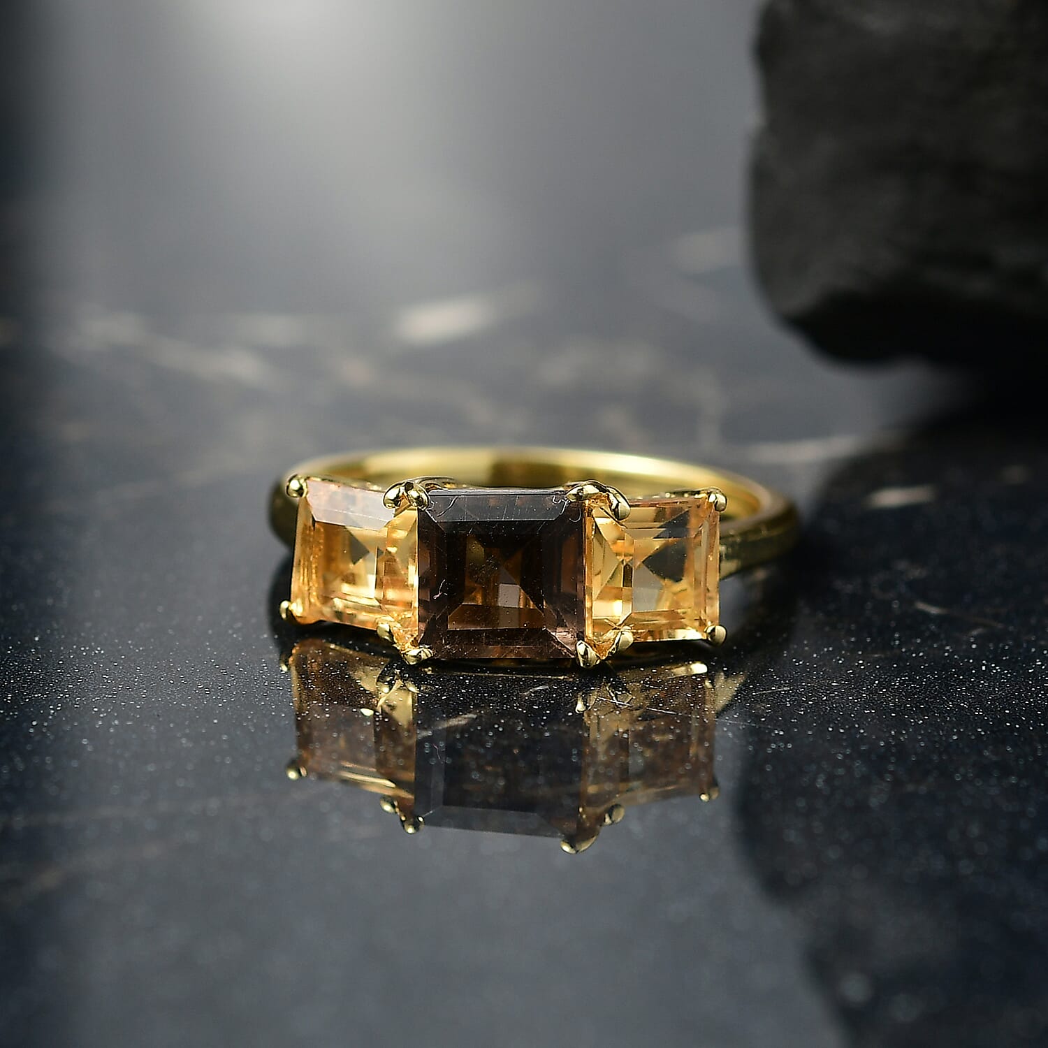 EverTrue Brazilian Smoky Quartz and Brazilian Citrine 2.35 ctw 3 Stone Ring in 18K YG Plated (Size  10.0)
