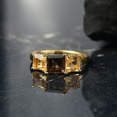 EverTrue Brazilian Smoky Quartz and Brazilian Citrine 2.35 ctw 3 Stone Ring in 18K YG Plated (Size  10.0)