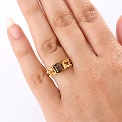 EverTrue Brazilian Smoky Quartz and Brazilian Citrine 2.35 ctw 3 Stone Ring in 18K YG Plated (Size  10.0)