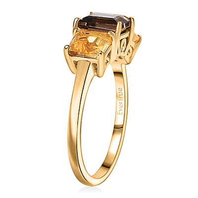 EverTrue Brazilian Smoky Quartz and Brazilian Citrine 2.35 ctw 3 Stone Ring in 18K YG Plated (Size  10.0)