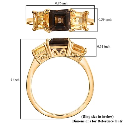 EverTrue Brazilian Smoky Quartz and Brazilian Citrine 2.35 ctw 3 Stone Ring in 18K YG Plated (Size  10.0)