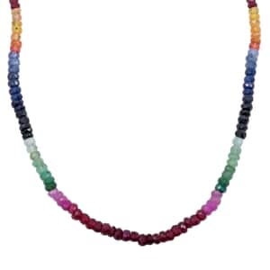 Multi Sapphire 70.00 ctw Necklace in Rhodium Over Sterling Silver 18 Inches