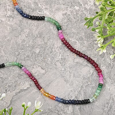 Multi Sapphire 70.00 ctw Necklace in Rhodium Over Sterling Silver 18 Inches