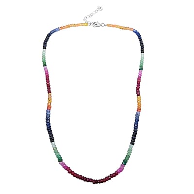 Multi Sapphire 70.00 ctw Necklace in Rhodium Over Sterling Silver 18 Inches