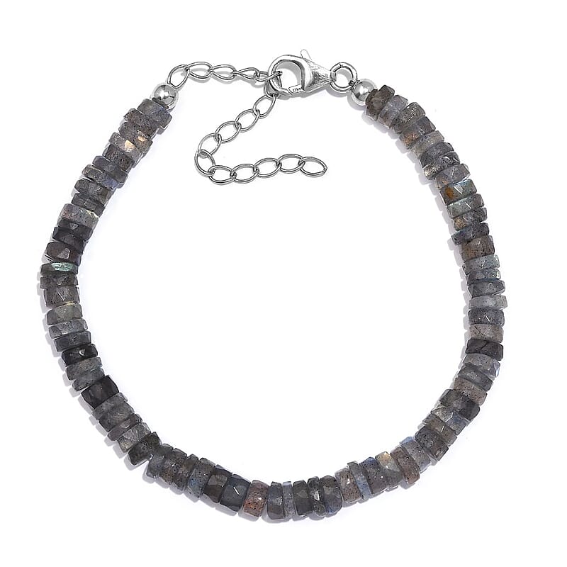 AAA Malagasy Labradorite 40.00 ctw Bracelet in Rhodium Over Sterling Silver (7.25 In)