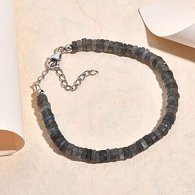 AAA Malagasy Labradorite 40.00 ctw Bracelet in Rhodium Over Sterling Silver (7.25 In)