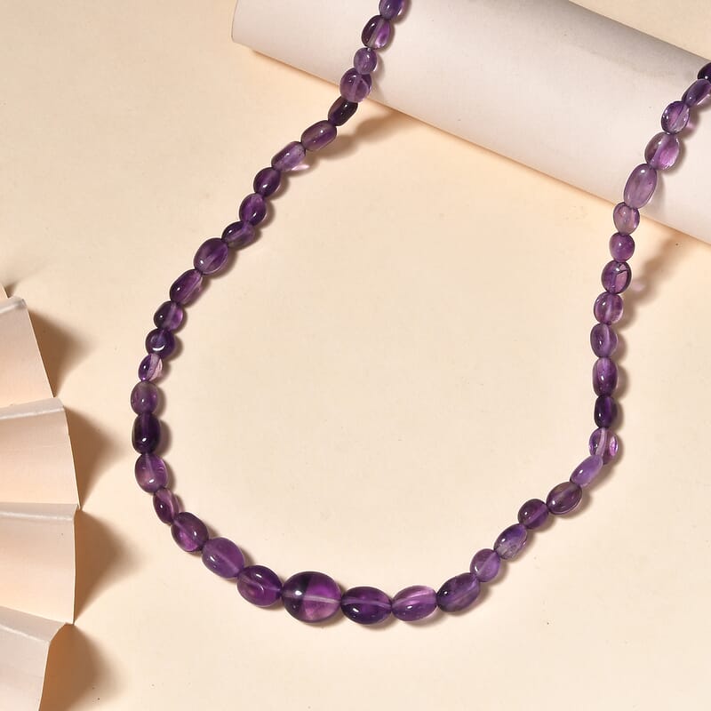 African Amethyst 75.00 ctw Necklace in Stainless Steel 18 Inches