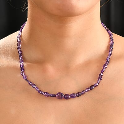 African Amethyst 75.00 ctw Necklace in Stainless Steel 18 Inches