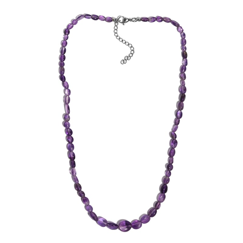 African Amethyst 75.00 ctw Necklace in Stainless Steel 18 Inches