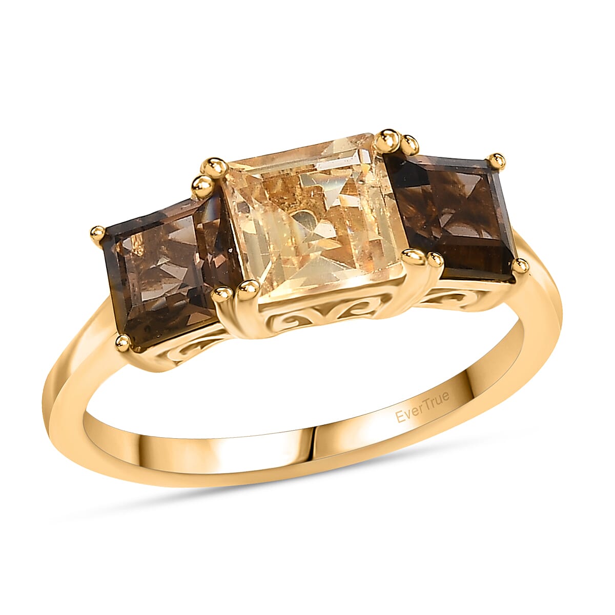 EverTrue Brazilian Citrine and Brazilian Smoky Quartz 2.25 ctw 3 Stone Ring in 18K YG Plated (Size  5.0) image number 0