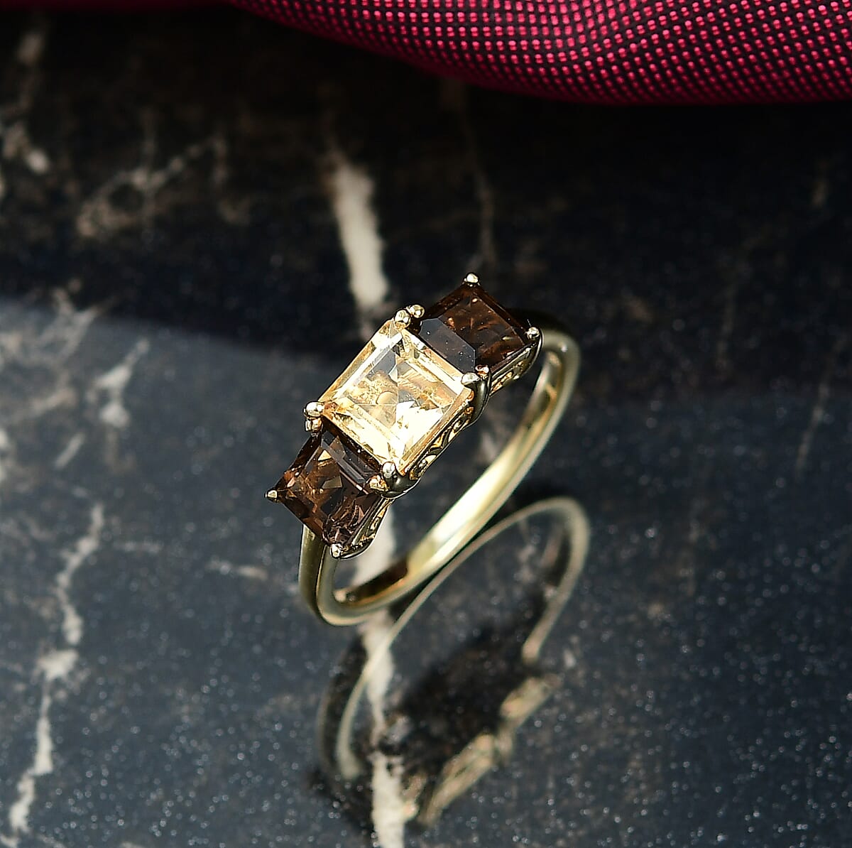 EverTrue Brazilian Citrine and Brazilian Smoky Quartz 2.25 ctw 3 Stone Ring in 18K YG Plated (Size  5.0) image number 1