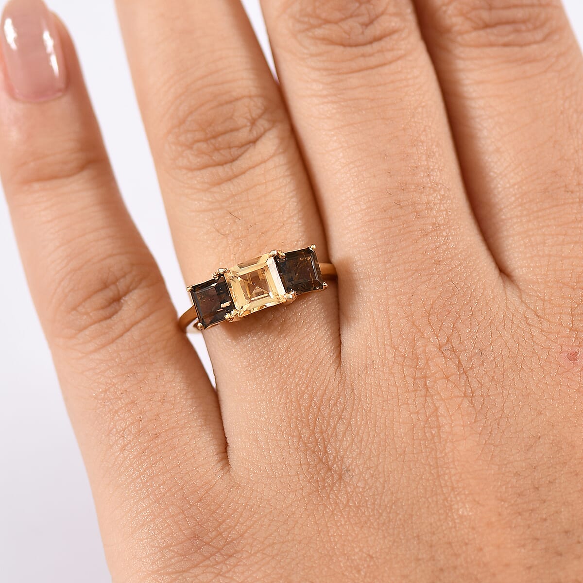 EverTrue Brazilian Citrine and Brazilian Smoky Quartz 2.25 ctw 3 Stone Ring in 18K YG Plated (Size  5.0) image number 2