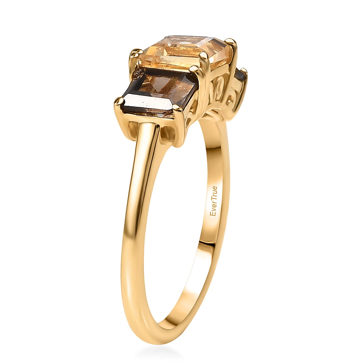 EverTrue Brazilian Citrine and Brazilian Smoky Quartz 2.25 ctw 3 Stone Ring in 18K YG Plated (Size  5.0) image number 3