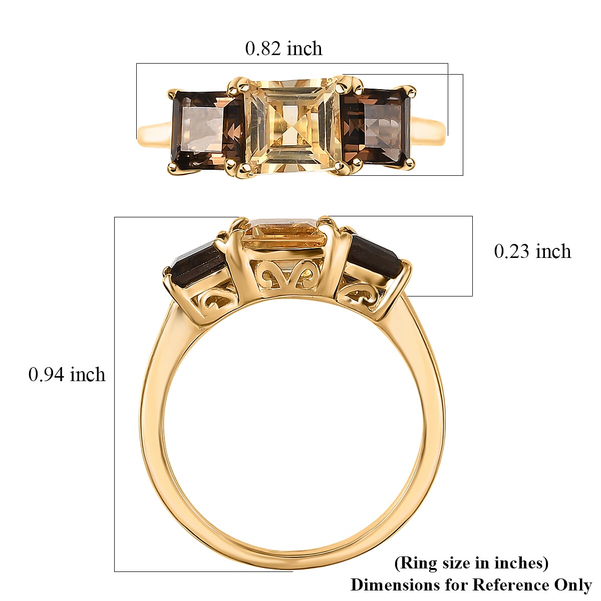 EverTrue Brazilian Citrine and Brazilian Smoky Quartz 2.25 ctw 3 Stone Ring in 18K YG Plated (Size  5.0) image number 4