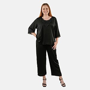 Tamsy Black 2 Piece Lace Top and Pant Set - M/L