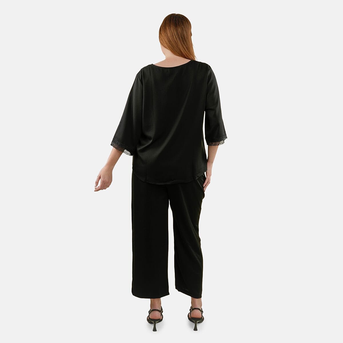 Tamsy Black 2 Piece Lace Top and Pant Set - M/L image number 1