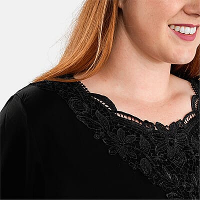 Tamsy Black 2 Piece Lace Top and Pant Set - M/L