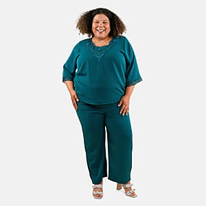 Tamsy Teal 2 Piece Lace Top and Pant Set - M/L