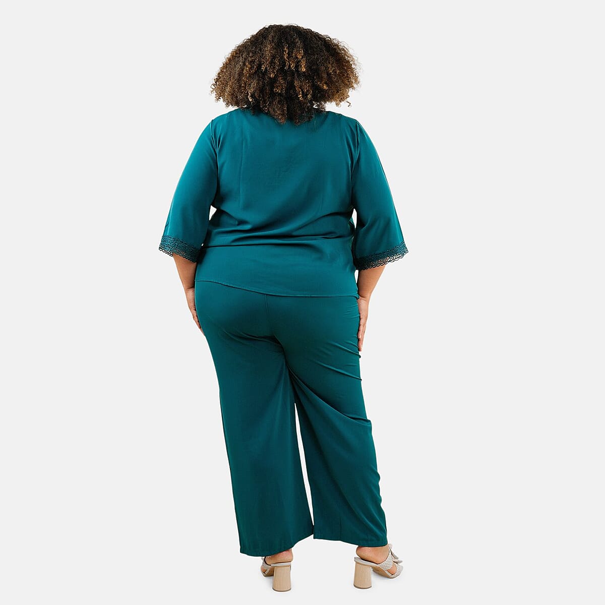 Tamsy Teal 2 Piece Lace Top and Pant Set - M/L image number 1