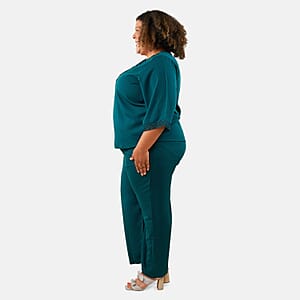 Tamsy Teal 2 Piece Lace Top and Pant Set - M/L