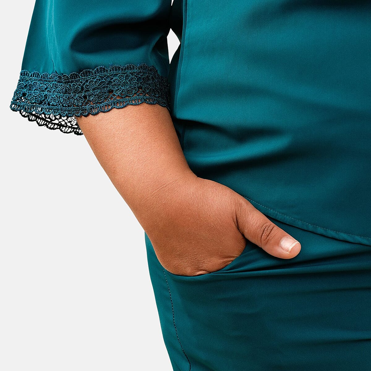 Tamsy Teal 2 Piece Lace Top and Pant Set - M/L image number 4