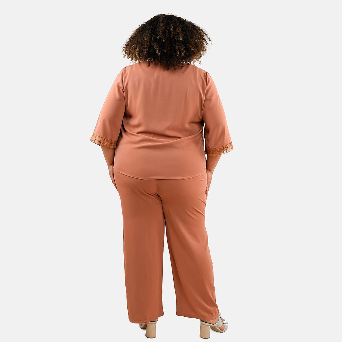 Tamsy Dusty Rose 2 Piece Lace Top and Pant Set - M/L image number 1