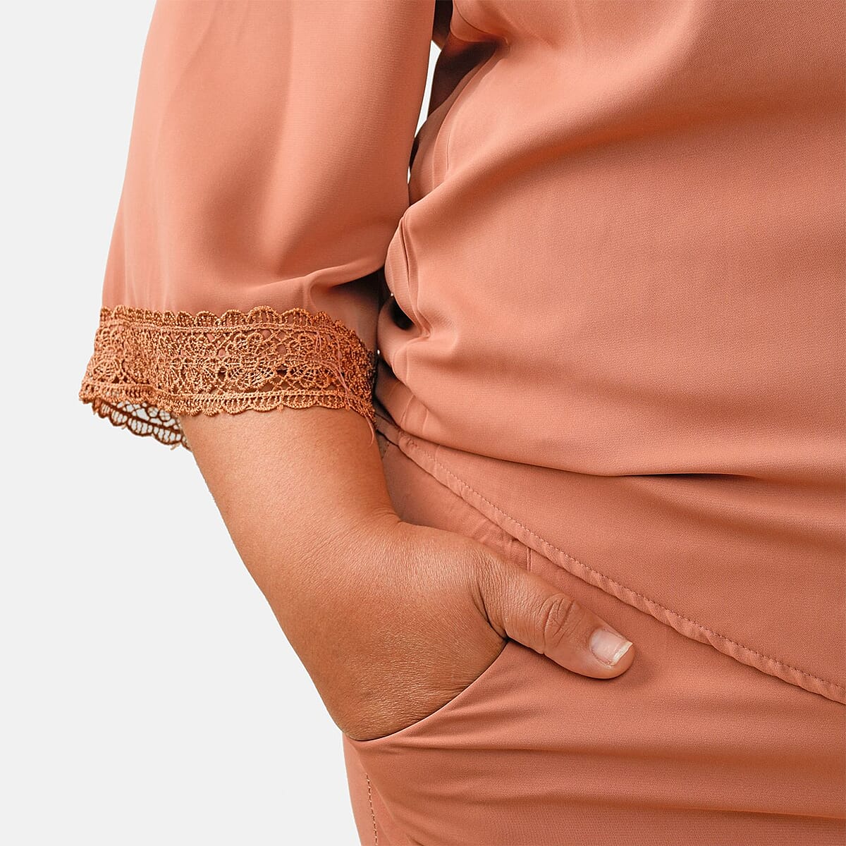 Tamsy Dusty Rose 2 Piece Lace Top and Pant Set - M/L image number 3