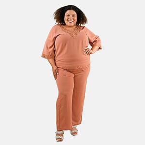 Tamsy Dusty Rose 2 Piece Lace Top and Pant Set - L/XL