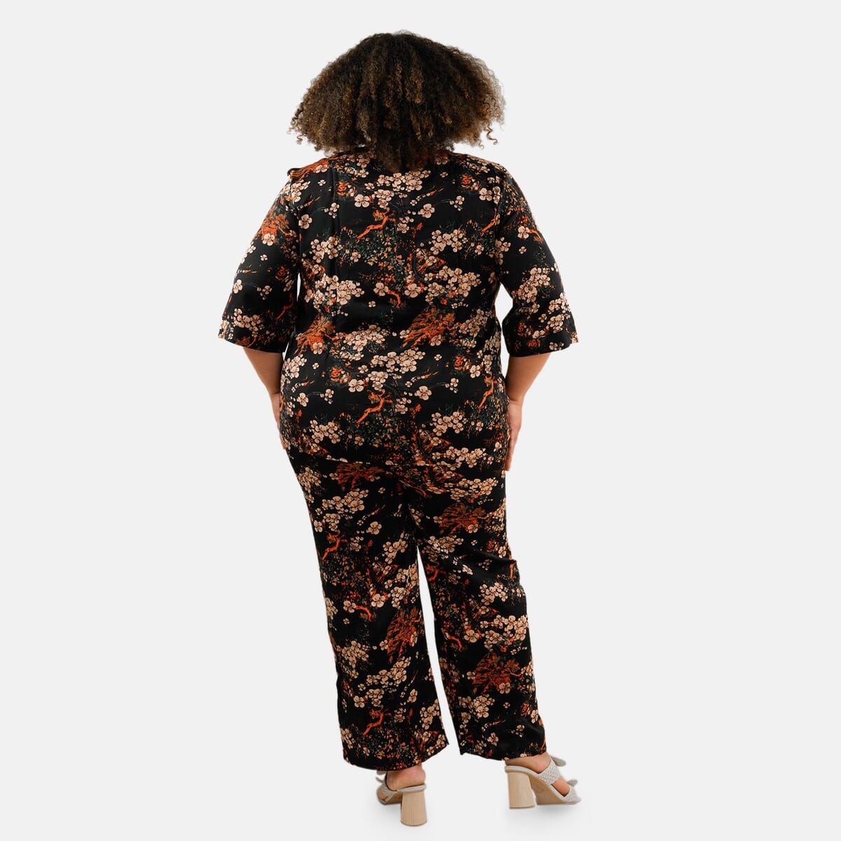 TAMSY Black Floral 2 Piece Lace Top and Pant Set - M/L image number 1