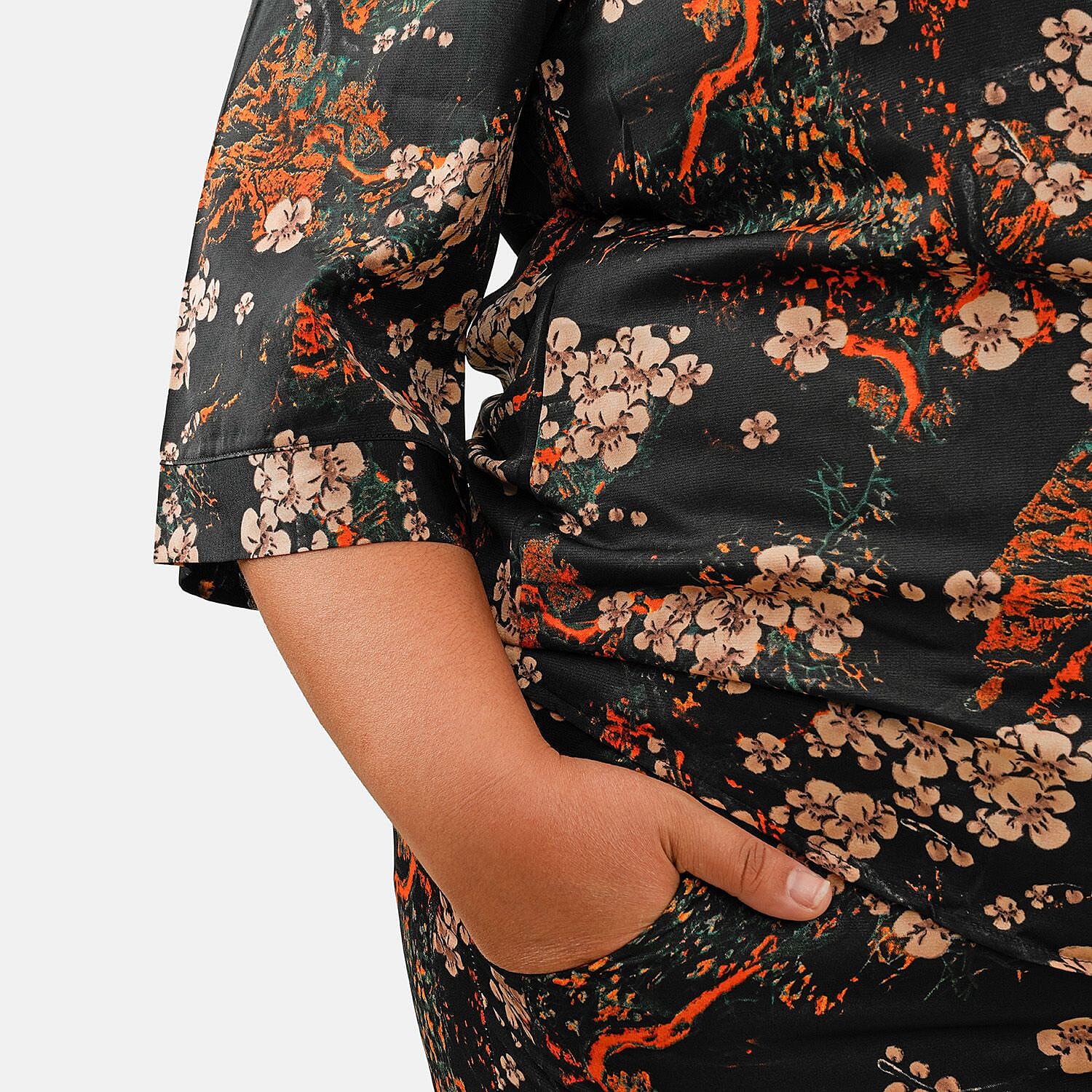 Tamsy Black Floral 2 Piece Button Placket Digitally Printed Top and Pant Set - M/L