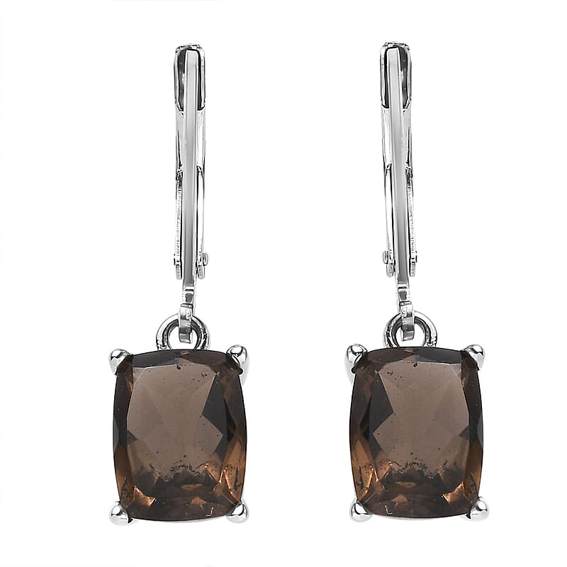 Brazilian Smoky Quartz 4.25 ctw Earrings in Stainless Steel 