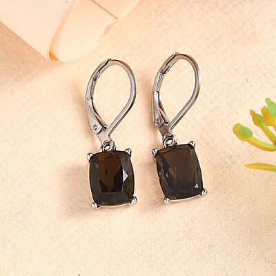 Brazilian Smoky Quartz 4.25 ctw Earrings in Stainless Steel 