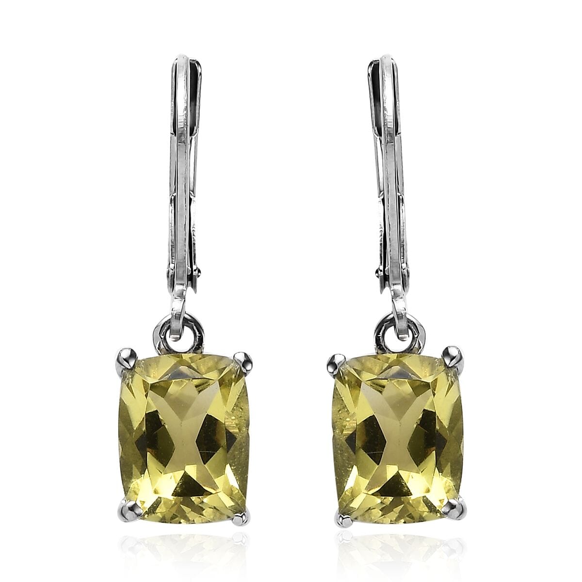Green Gold Quartz 4.50 ctw Lever Back Earrings in Stainless Steel image number 0