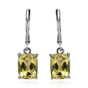 Green Gold Quartz 4.50 ctw Lever Back Earrings in Stainless Steel