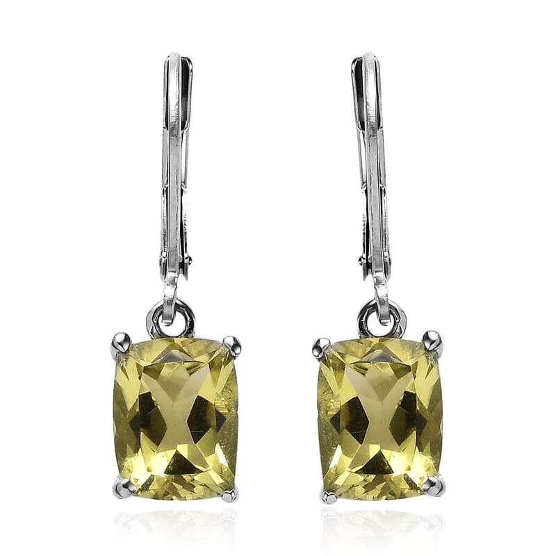 Green Gold Quartz 4.50 ctw Lever Back Earrings in Stainless Steel