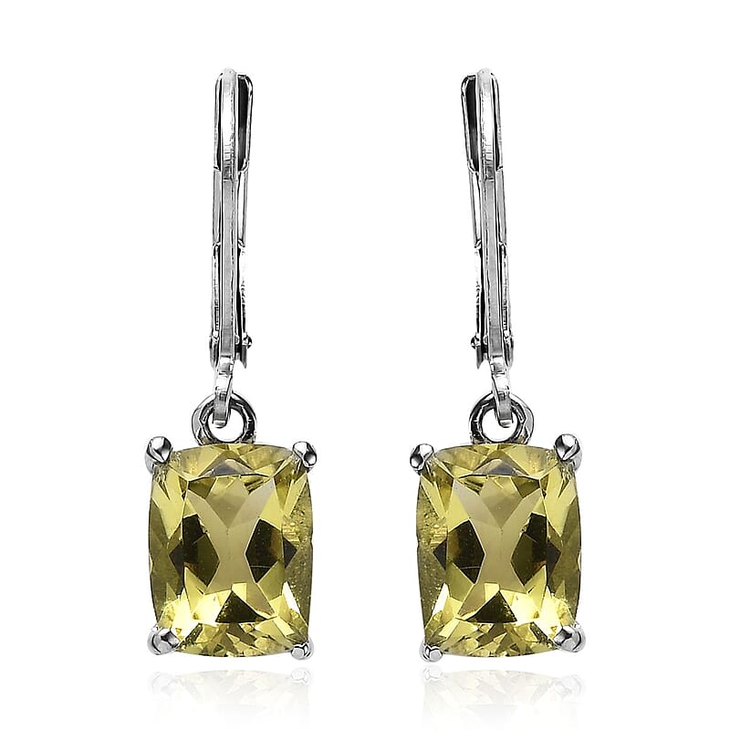 Green Gold Quartz 4.50 ctw Lever Back Earrings in Stainless Steel