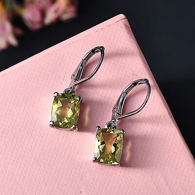 Green Gold Quartz 4.50 ctw Lever Back Earrings in Stainless Steel