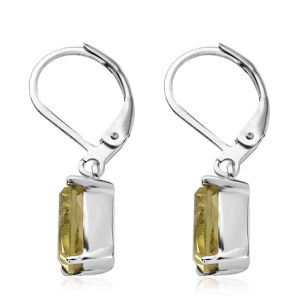 Green Gold Quartz 4.50 ctw Lever Back Earrings in Stainless Steel image number 3