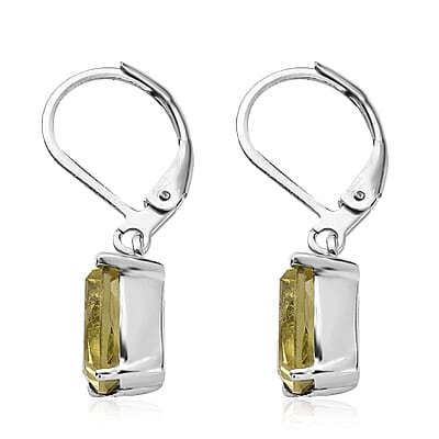 Green Gold Quartz 4.50 ctw Lever Back Earrings in Stainless Steel