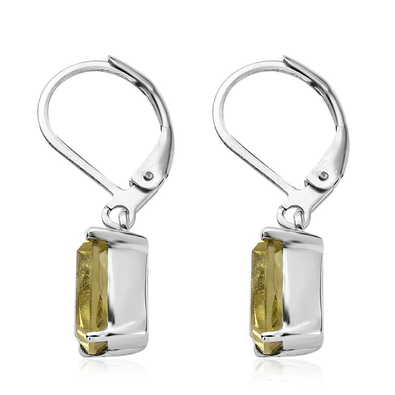 Green Gold Quartz 4.50 ctw Lever Back Earrings in Stainless Steel