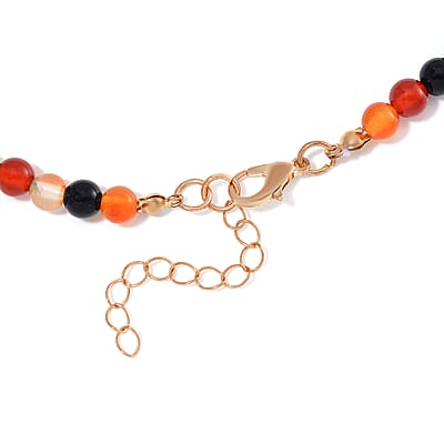 Agate and Black Obsidian Feng Shui Beaded Pixiu 210.00 ctw Necklace 18-20 Inches in Goldtone