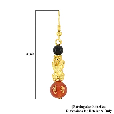 Multi Agate Engraved Buddhist & Pixiu 20.00 ctw Earrings in Goldtone 