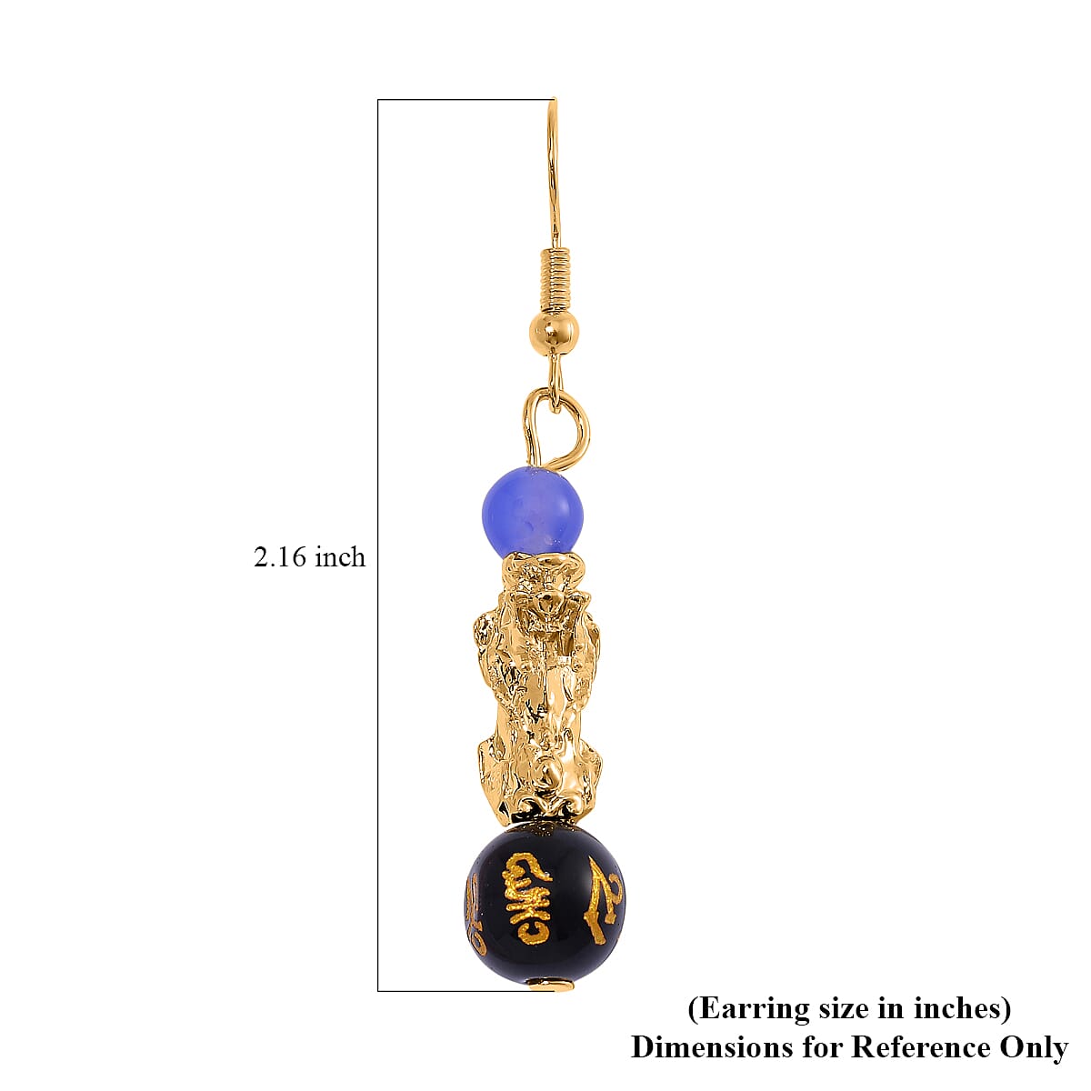Multi Agate Engraved Buddhist & Pixiu 20.00 ctw Earrings in Goldtone 