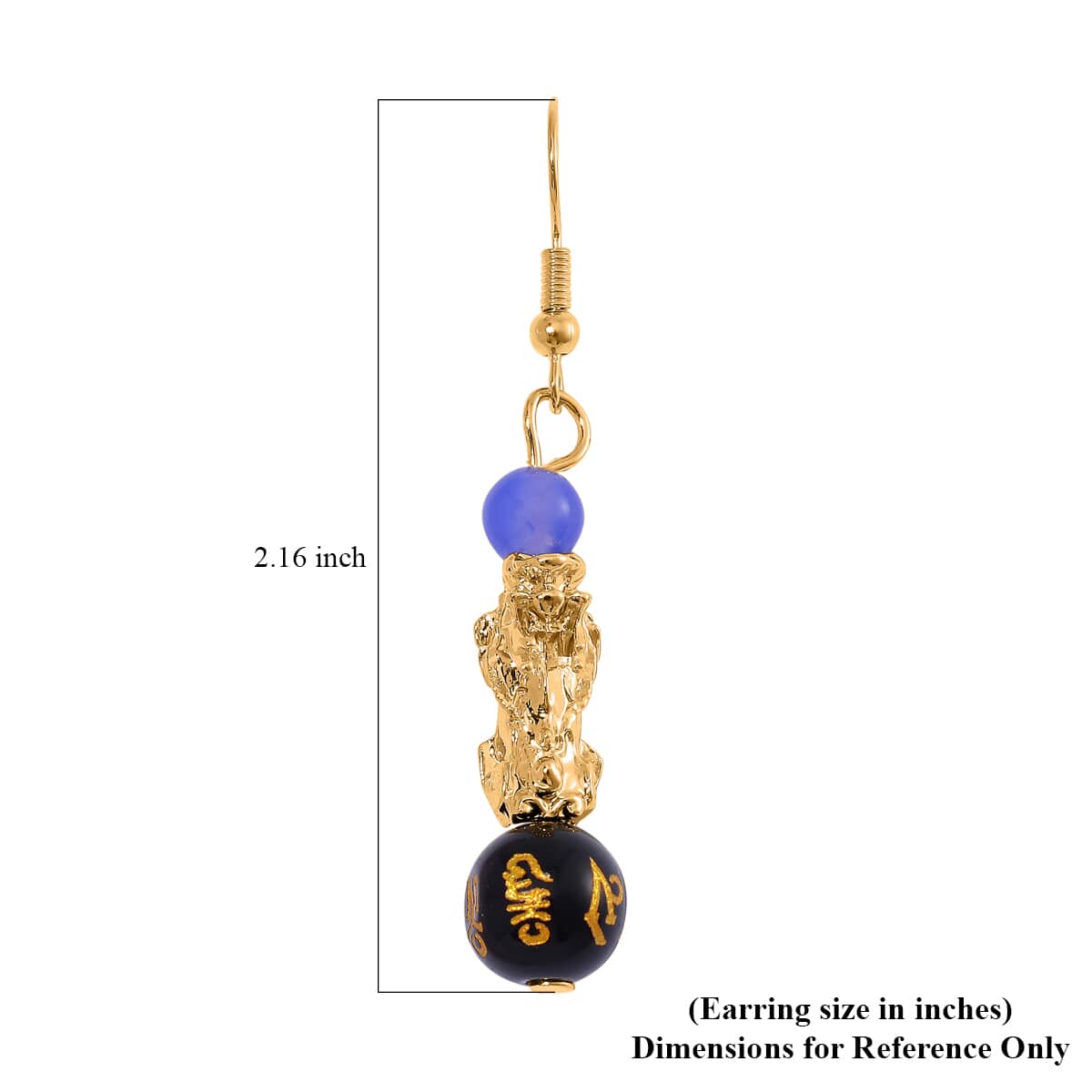 Multi Agate Engraved Buddhist & Pixiu 20.00 ctw Earrings in Goldtone  image number 5