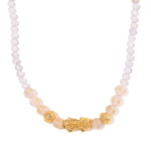 White Agate 9-11mm Engraved Feng Shui Beaded 185.50 ctw Necklace 18-20 Inches in Goldtone 