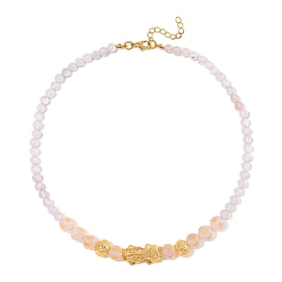 White Agate 9-11mm Engraved Feng Shui Beaded 185.50 ctw Necklace 18-20 Inches in Goldtone 