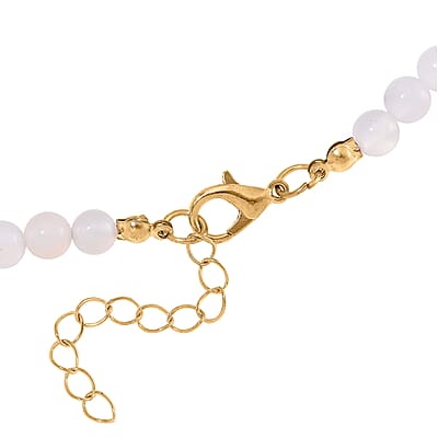White Agate 9-11mm Engraved Feng Shui Beaded 185.50 ctw Necklace 18-20 Inches in Goldtone 