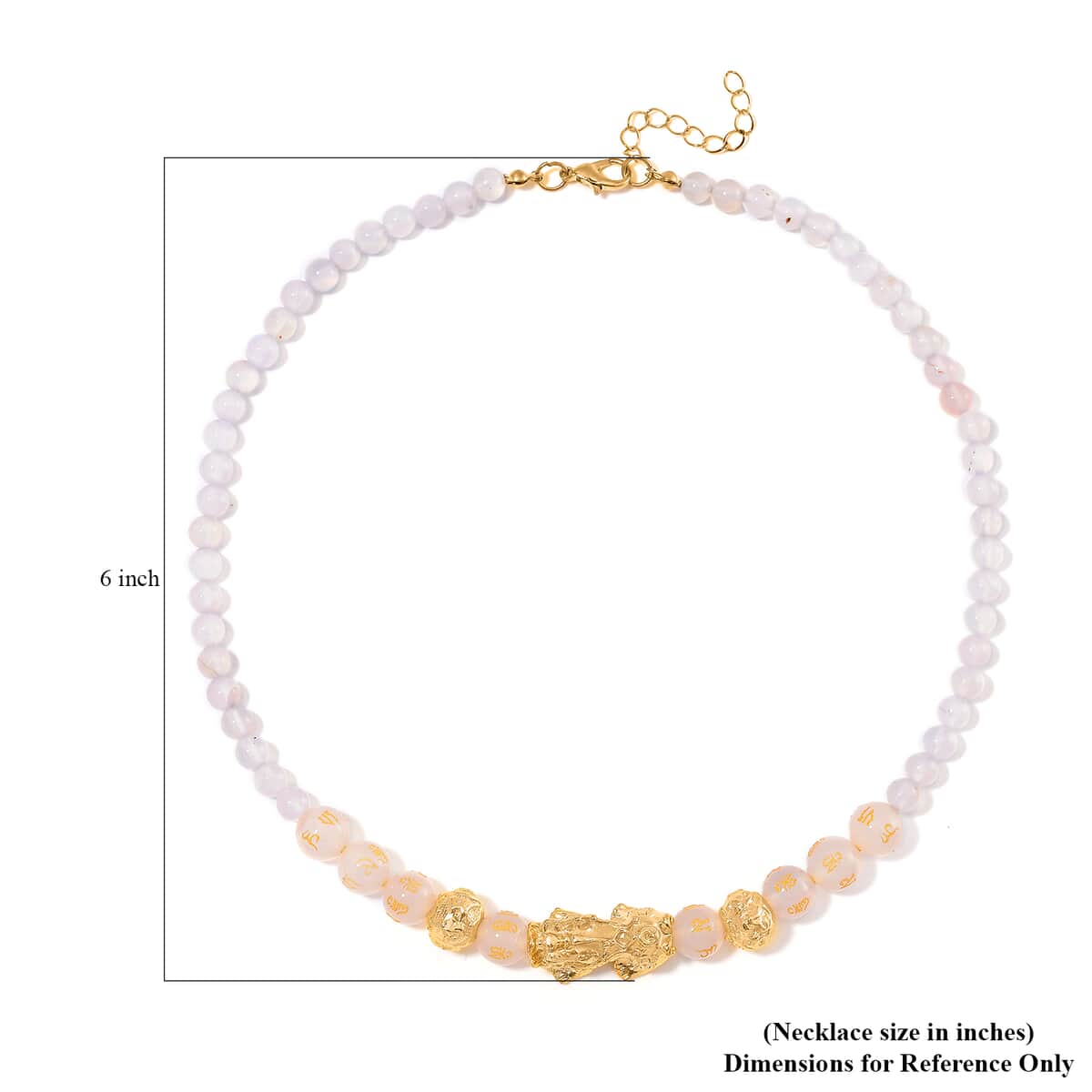 White Agate 9-11mm Engraved Feng Shui Beaded 185.50 ctw Necklace 18-20 Inches in Goldtone  image number 5