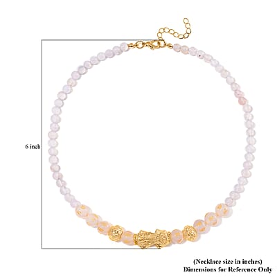 White Agate 9-11mm Engraved Feng Shui Beaded 185.50 ctw Necklace 18-20 Inches in Goldtone 