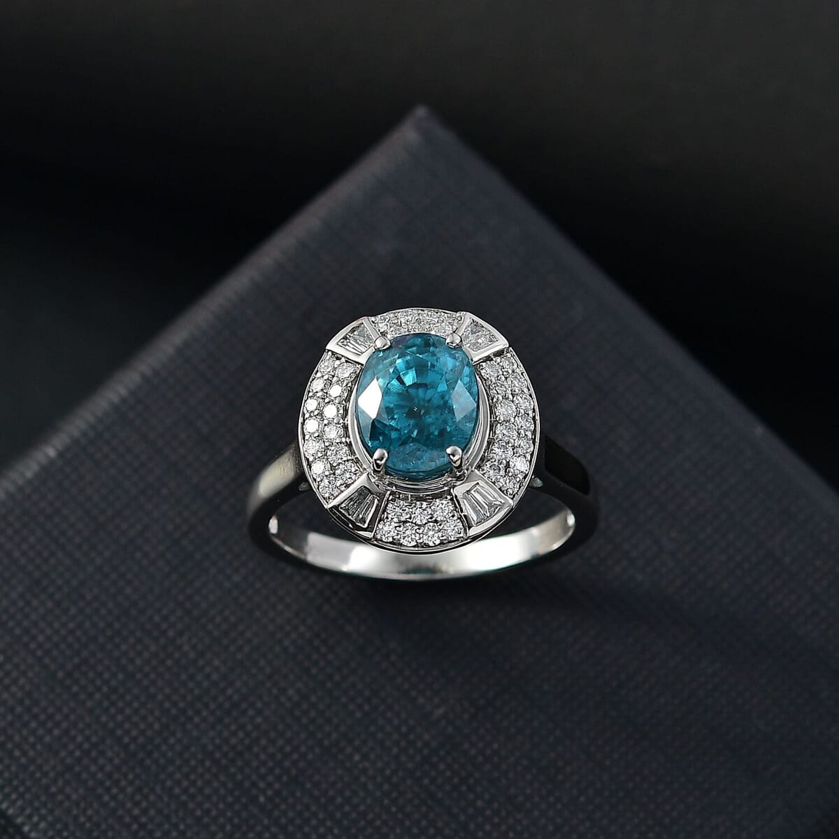 Certified & Appraised Rhapsody 950 Platinum AAAA Ratanakiri Blue Zircon, Diamond (E-F, VS) Ring (Size 10.0) (7 g) 5.71 ctw image number 1